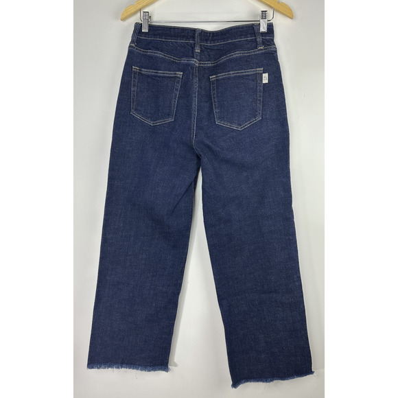 Oliver Logan Aberdeen Jeans Dark Wash Wide Leg Crop High Rise Raw Hem Denim 28 - Picture 10 of 14